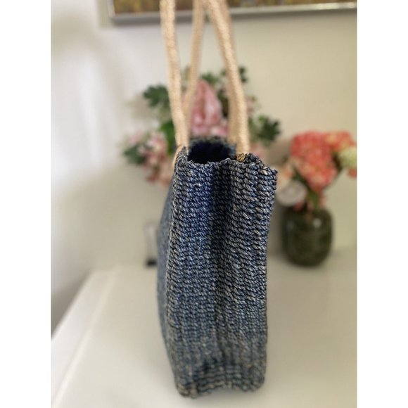 Kenneth Cole Reaction Powder Blue Abaca Straw Logo Shoulder Handbag Vintage EUC - Picture 5 of 16